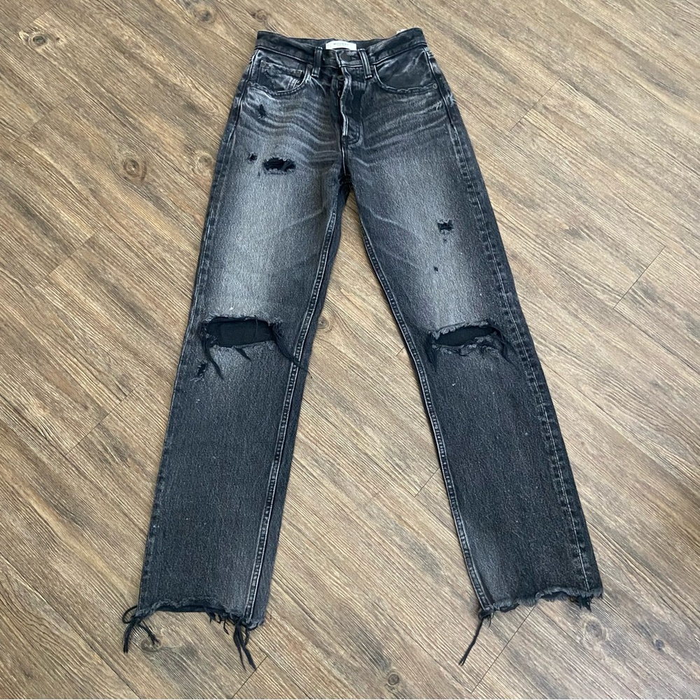 Moussy Vintage Black Odessa Wide Straight Leg‎ High Rise Distressed Jean - Picture 4 of 12